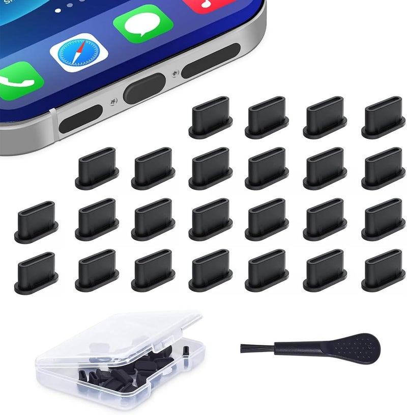 HUACAA 24Pcs USB C Dust Plug, Silicone Anti Dust Plug Cover + Portable Storage Box Compatible with Samsung Galaxy Google Pixel Moto G TCL UMIDIGI OnePlus Nord & Type C Port Device (Type-C Dust Plug/Black) - Image 1
